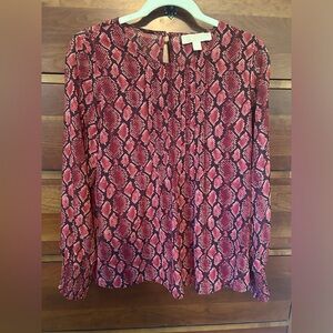 Michael kors size small long sleeve deep mauve/black snake print top
